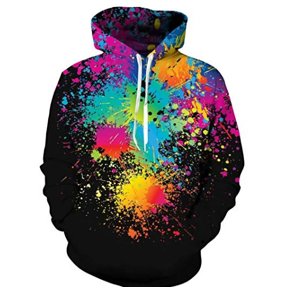 Spill Milk 3D printed unisex hoodie in splash paint design with O-neck and front pocket