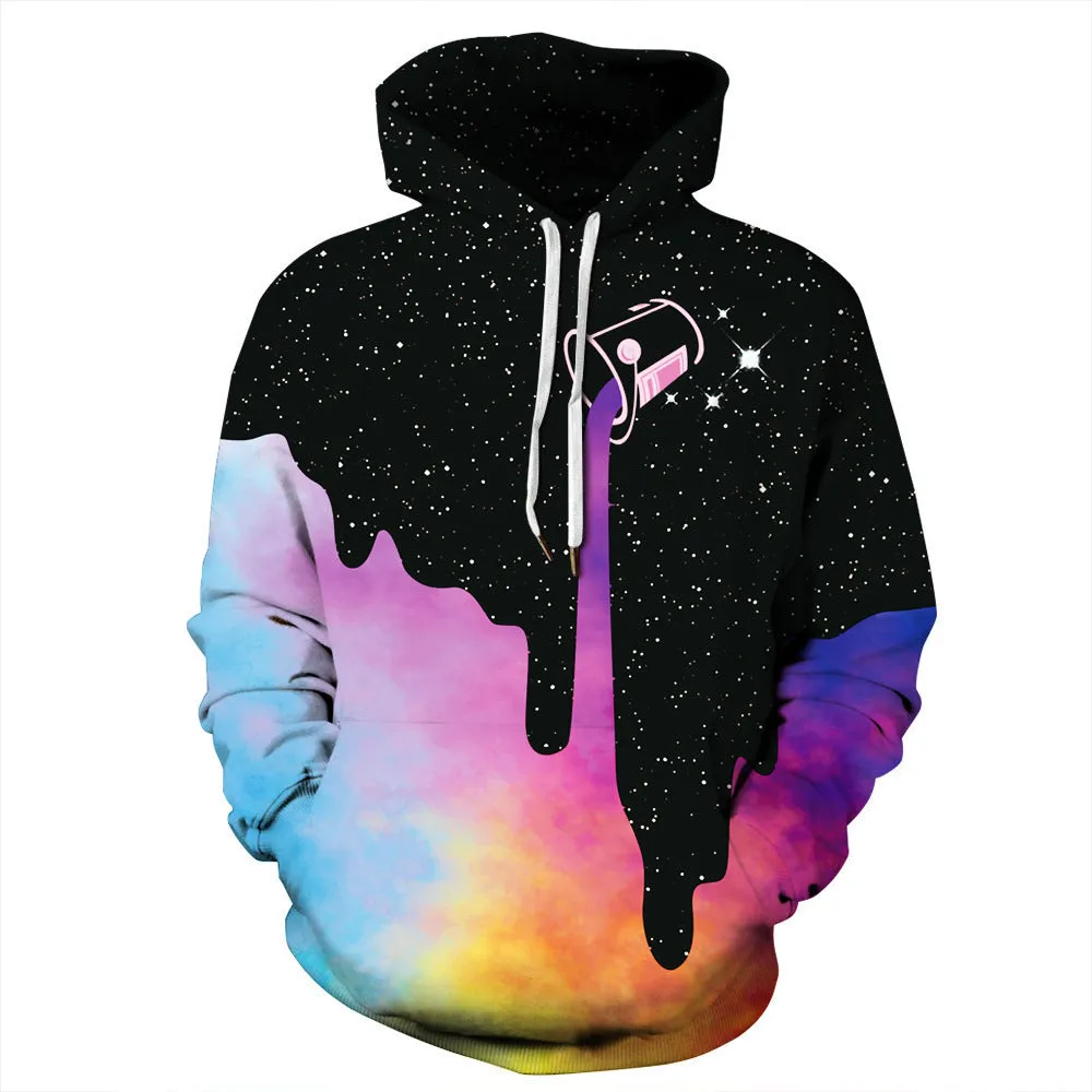 Spill Milk 3D printed unisex hoodie in splash paint design with O-neck and front pocket