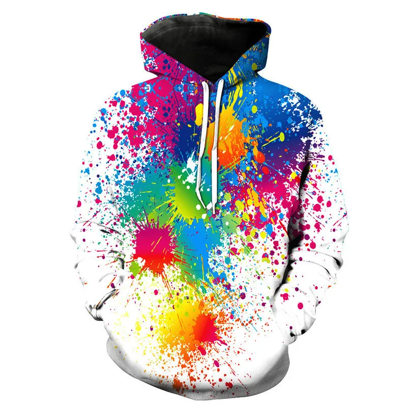 Spill Milk 3D printed unisex hoodie in splash paint design with O-neck and front pocket