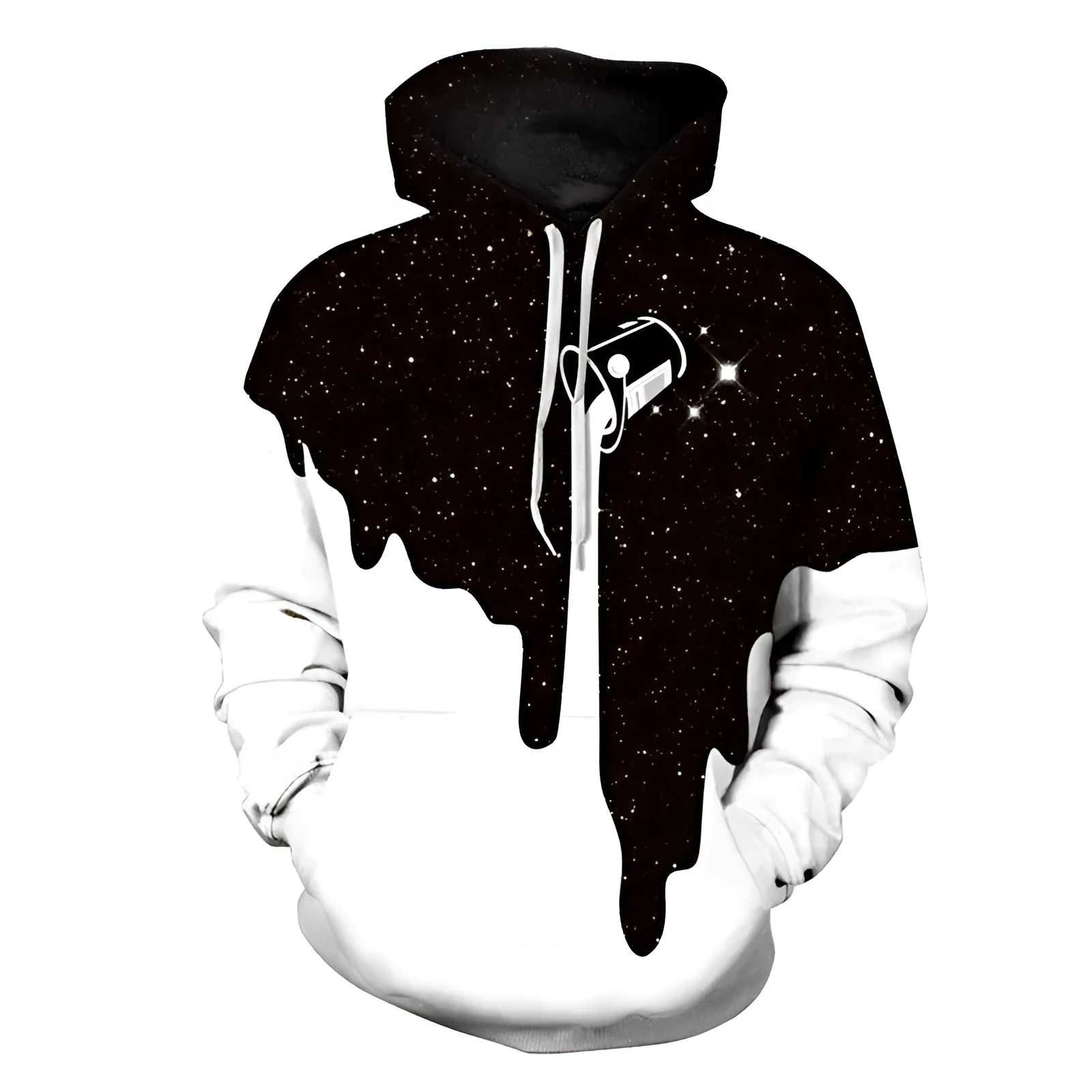 Spill Milk 3D printed unisex hoodie in splash paint design with O-neck and front pocket