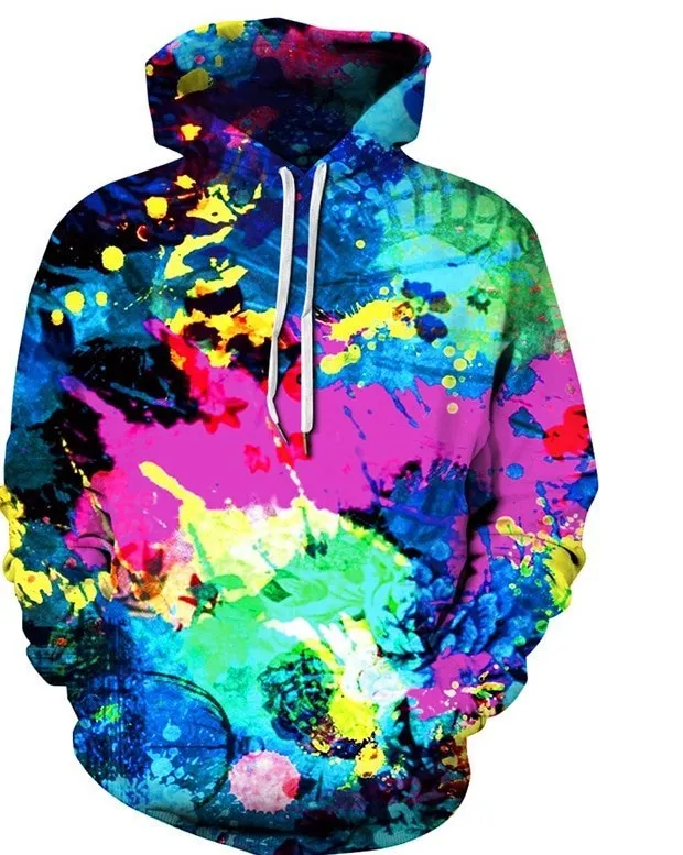 Spill Milk 3D printed unisex hoodie in splash paint design with O-neck and front pocket