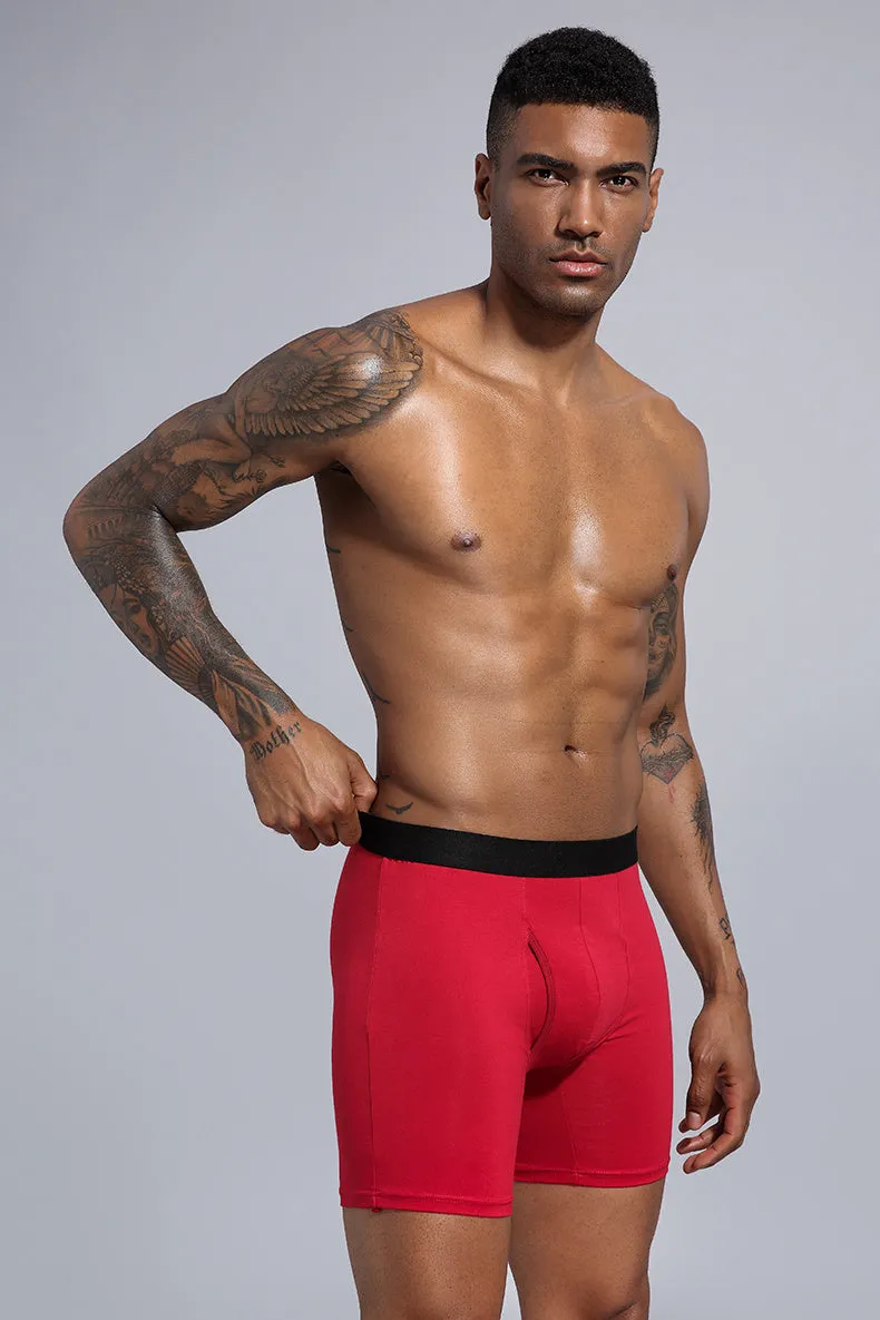 Men's cotton low-waist hip-lifting boxer shorts in dark blue, front view