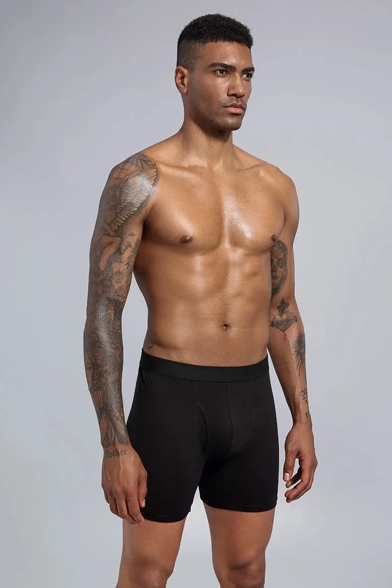 Men's cotton low-waist hip-lifting boxer shorts in dark blue, front view
