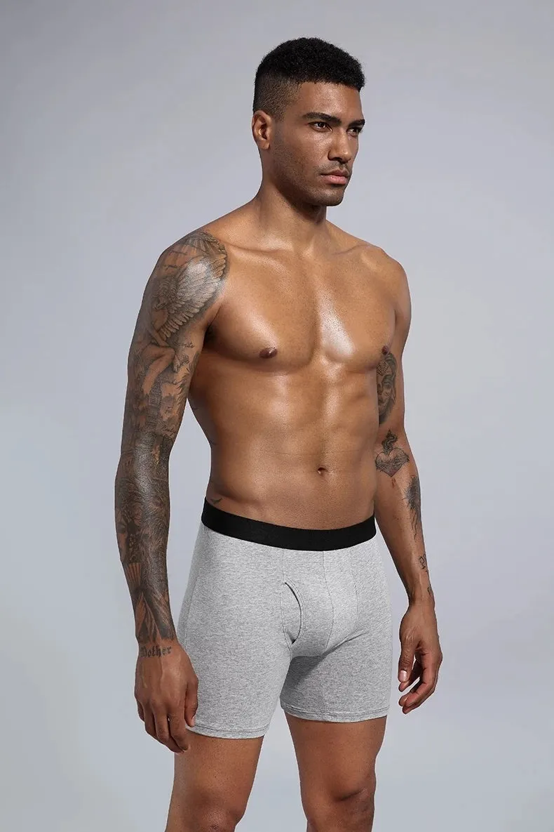 Men's cotton low-waist hip-lifting boxer shorts in dark blue, front view