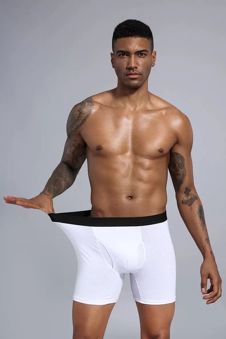 Men's cotton low-waist hip-lifting boxer shorts in dark blue, front view