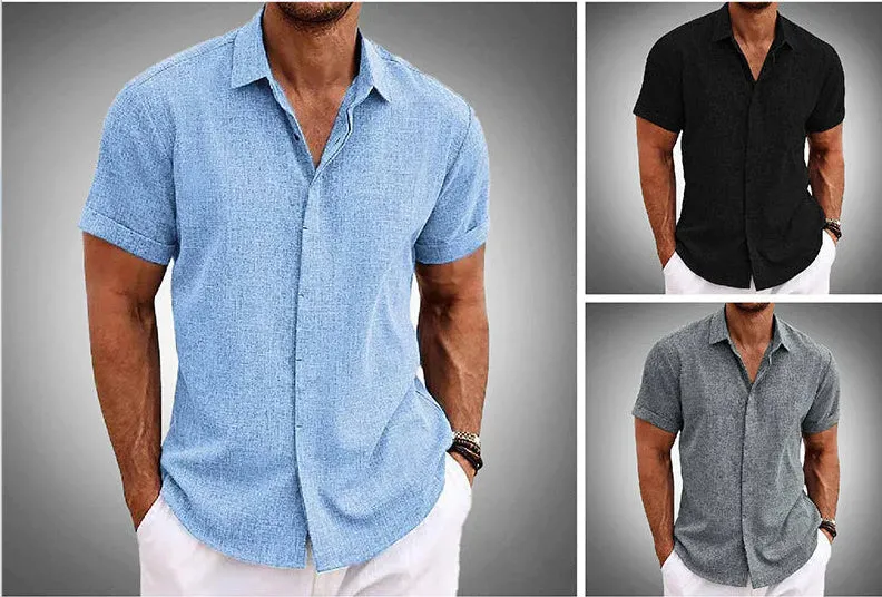 Men's loose short-sleeved solid colour polyester T-shirt with standing collar in apricot colour