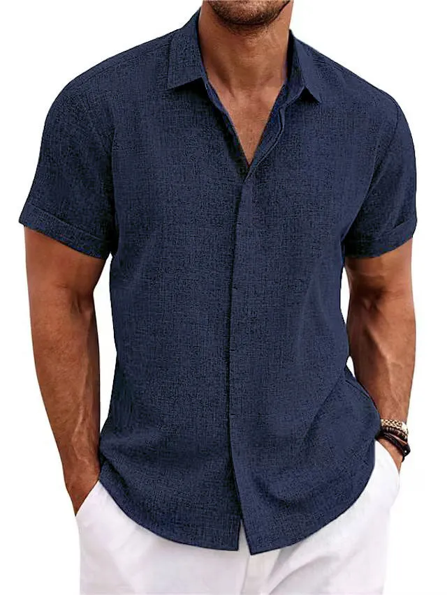 Men's loose short-sleeved solid colour polyester T-shirt with standing collar in apricot colour
