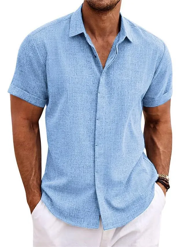Men's loose short-sleeved solid colour polyester T-shirt with standing collar in apricot colour