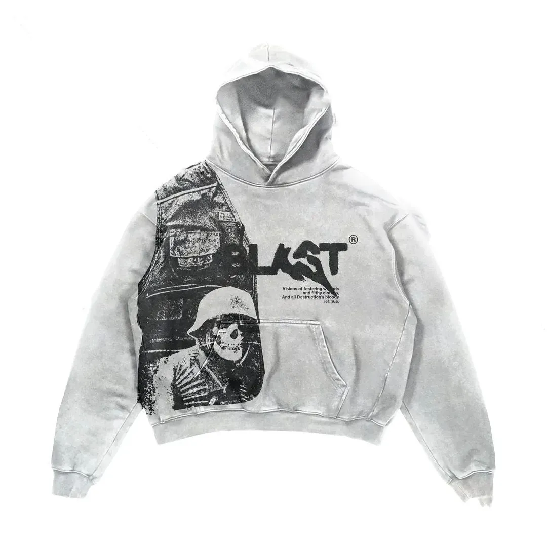 Retro Y2K hoodie cardigan with alphabet print, loose fit, zipper closure, and hooded collar in black
