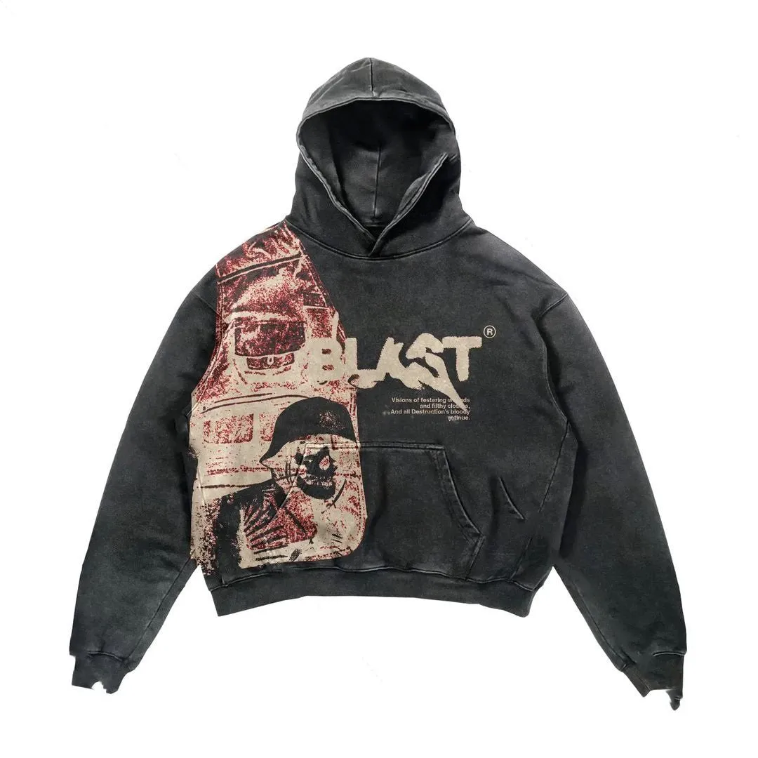 Retro Y2K hoodie cardigan with alphabet print, loose fit, zipper closure, and hooded collar in black