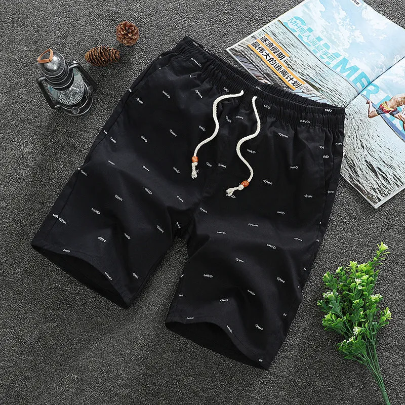 Cotton beach shorts in dark blue, loose fit, size range L to 5XL, for men and women