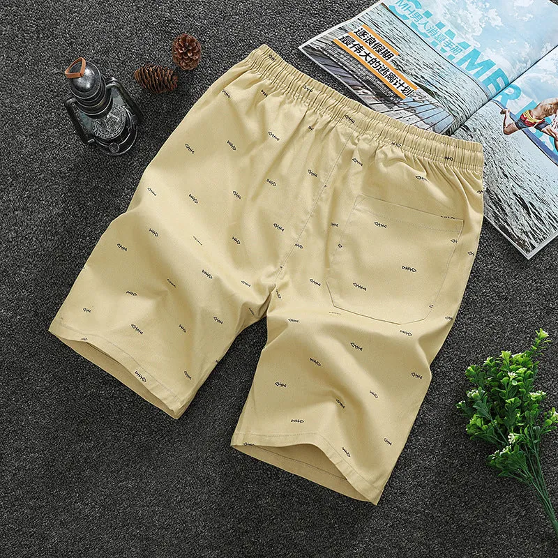 Cotton beach shorts in dark blue, loose fit, size range L to 5XL, for men and women