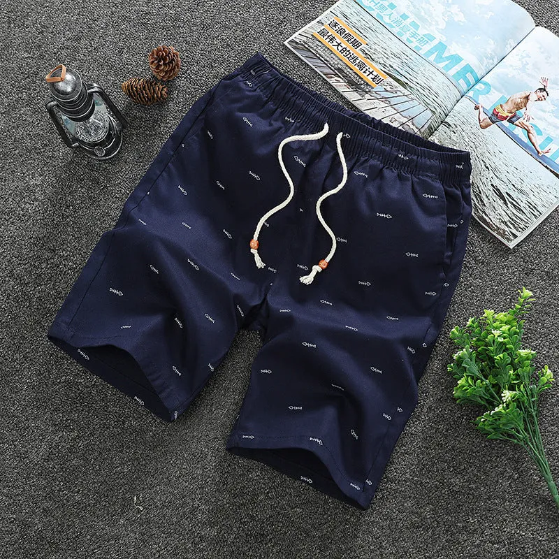 Cotton beach shorts in dark blue, loose fit, size range L to 5XL, for men and women