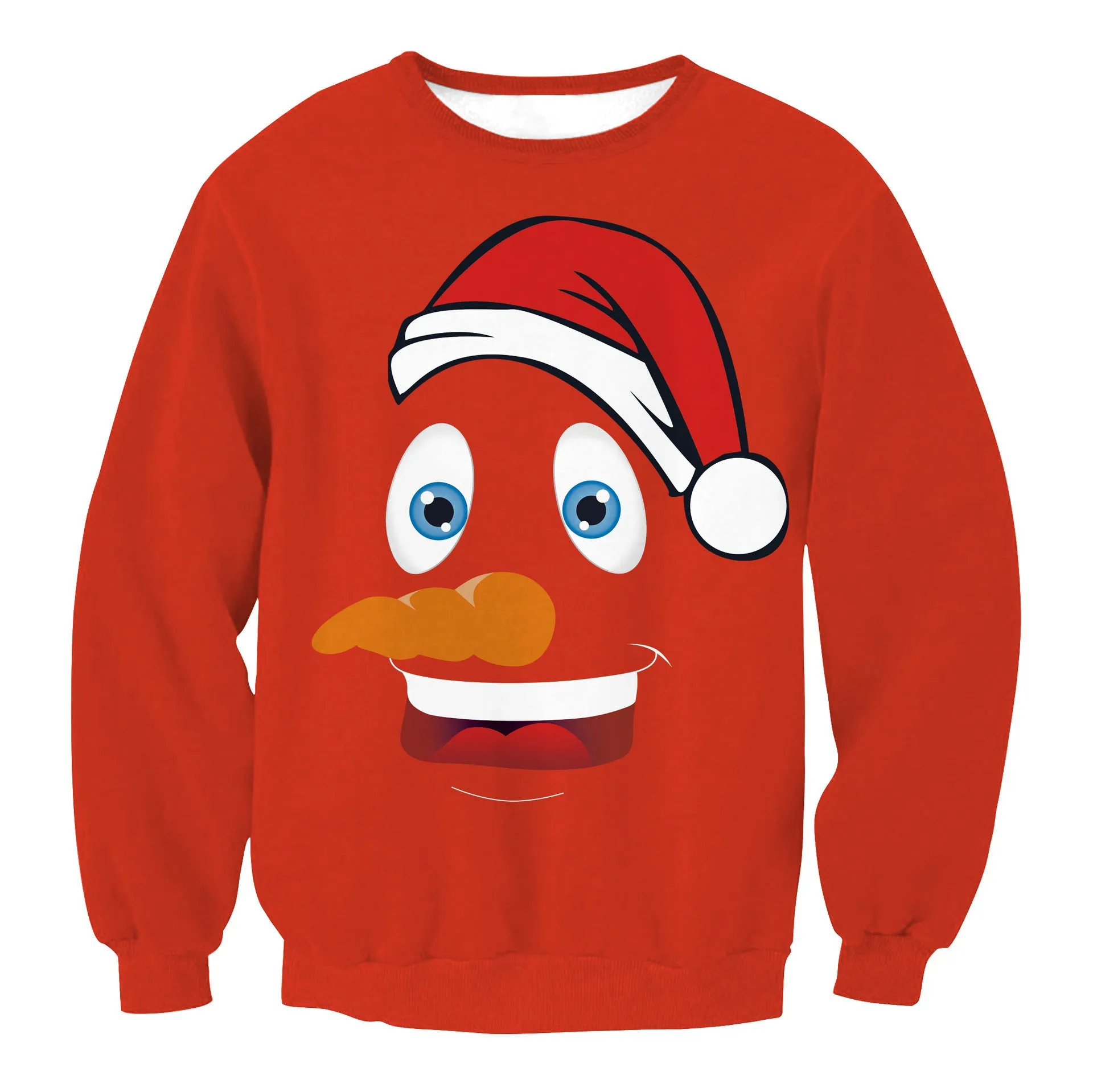 Ugly Christmas sweater with Santa and Elf print, long sleeves, round neck, loose fit for women and men