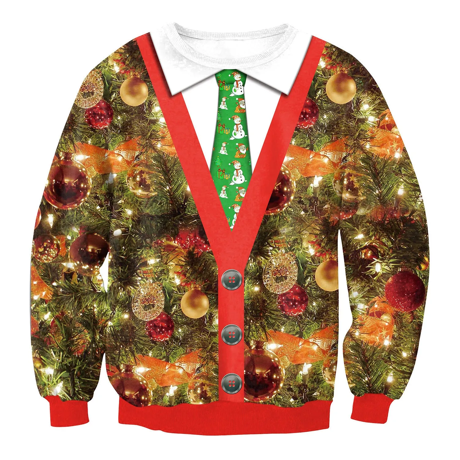 Ugly Christmas sweater with Santa and Elf print, long sleeves, round neck, loose fit for women and men