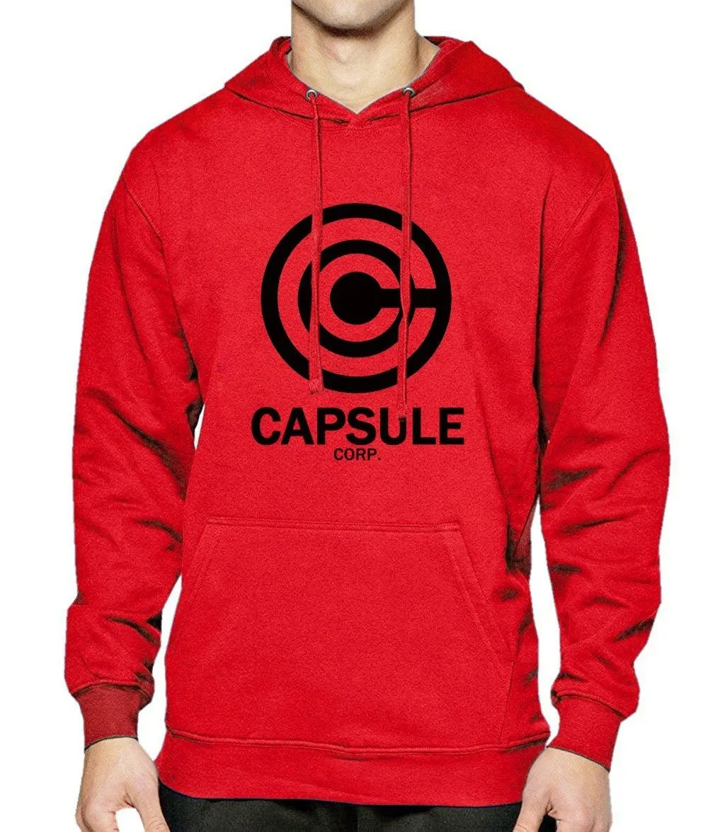 Capsule Corp men's hip hop hoodie with print pattern, turn-down collar, and hood in black white colourway