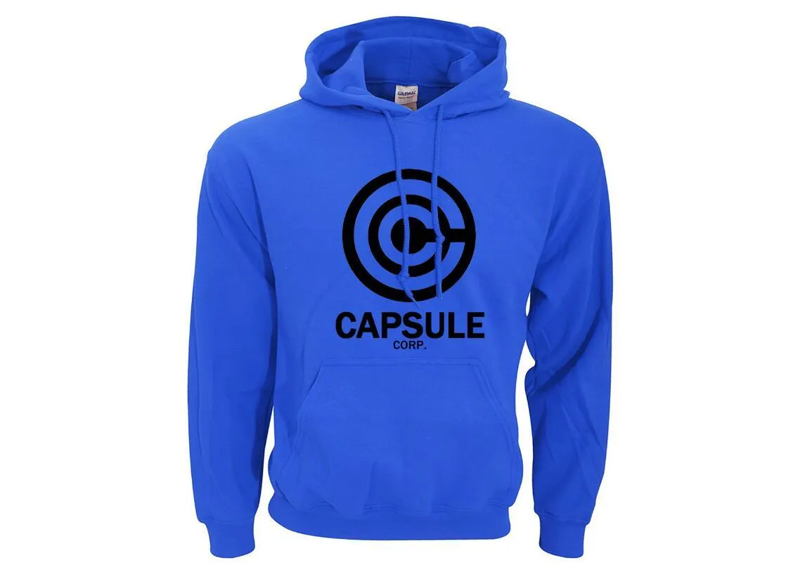 Capsule Corp men's hip hop hoodie with print pattern, turn-down collar, and hood in black white colourway