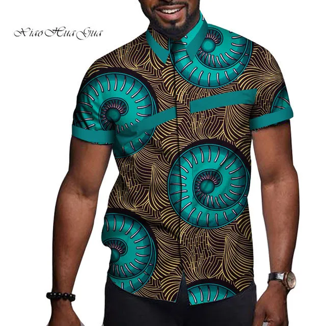 African men cotton printed short sleeve T shirt colourblock lapel collar fitted leisure top