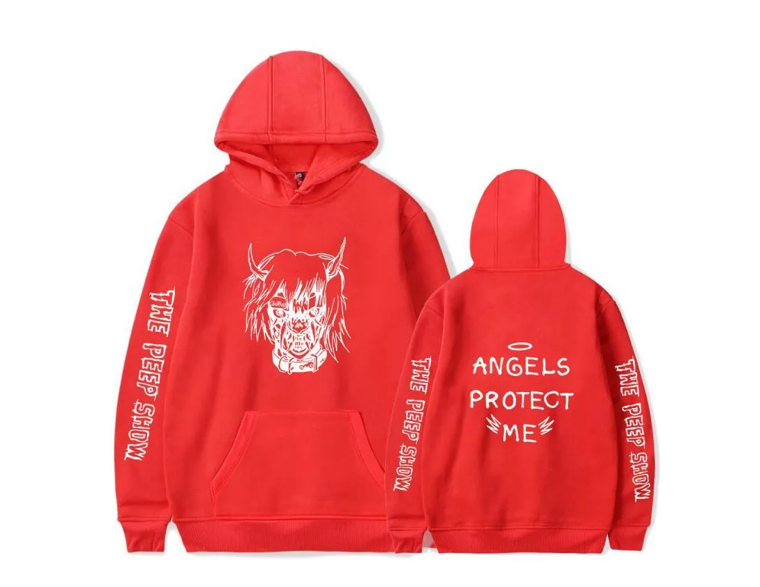 Angel And Devil cartoon print hoodie for men, hip hop style, black hooded sweatshirt with full sleeves