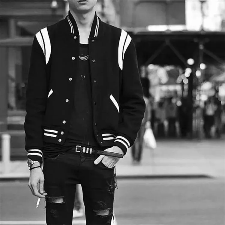 Men's aviator jacket with black and white stitching, cotton filling, extended length, available in black, grey, pure black