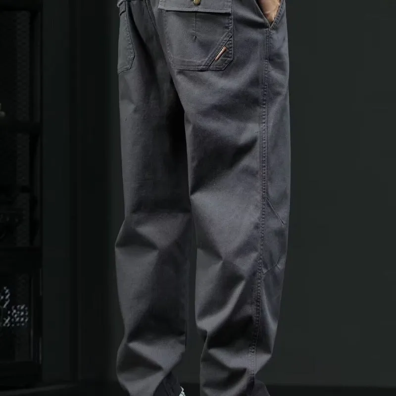 American style loose straight casual cotton trousers for men in black, mid waist, size M to 3XL