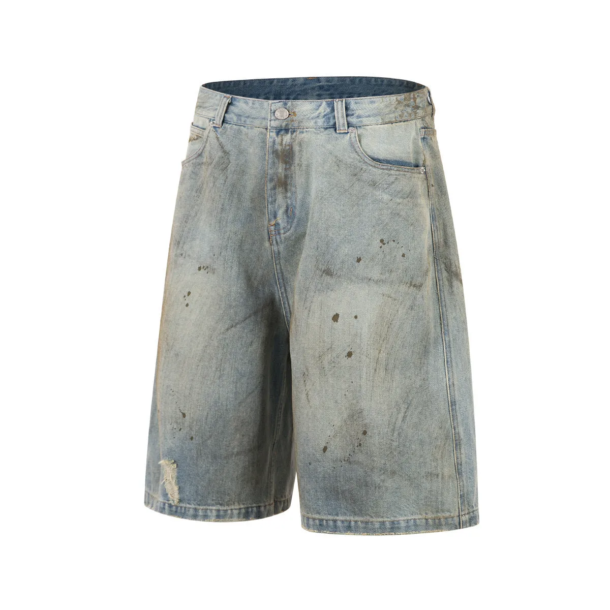 Pu Shuai blue cropped washed denim straight-leg middle pants with zipper fly on hanger