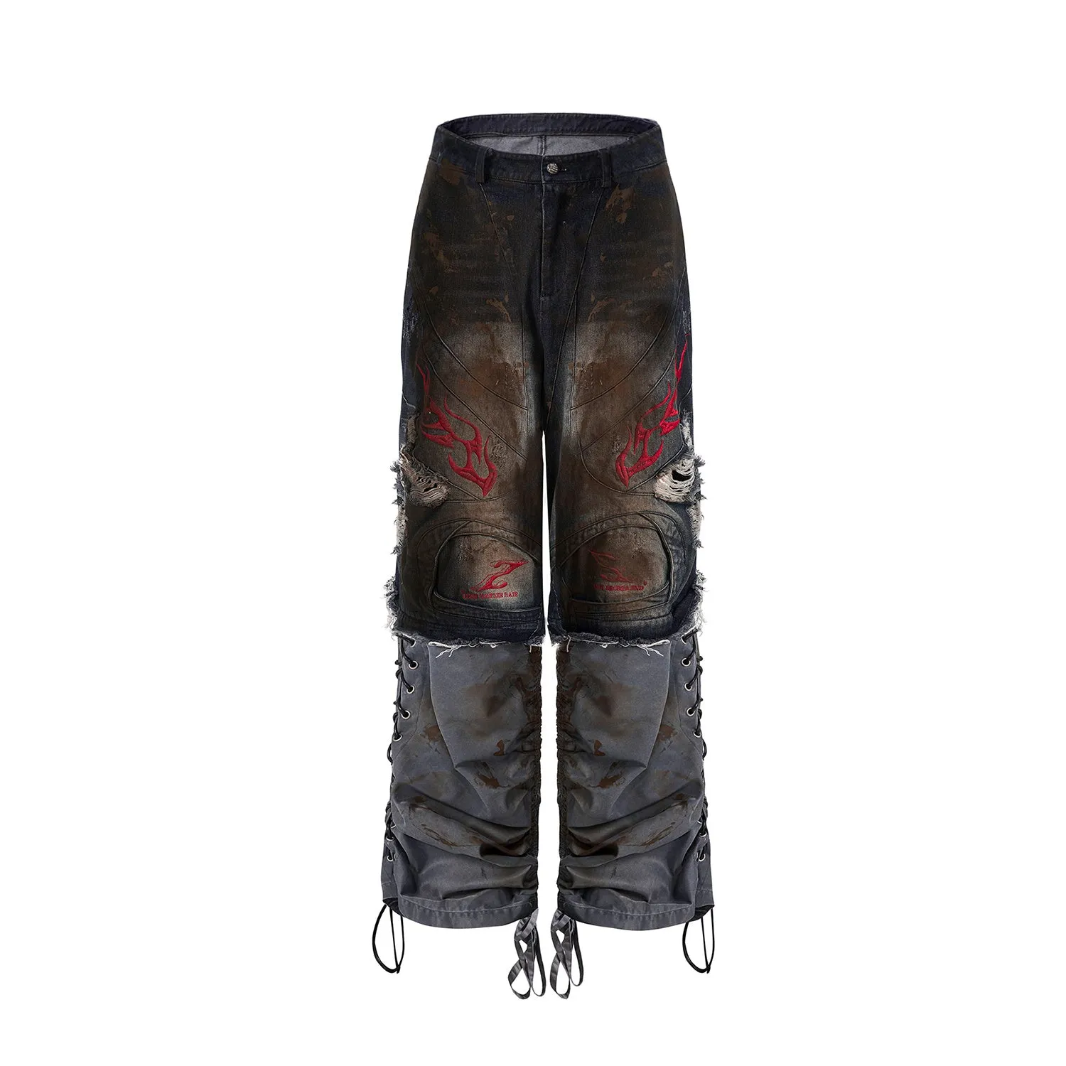 Men's retro denim jeans with detachable trouser legs in a wide-leg, loose fit