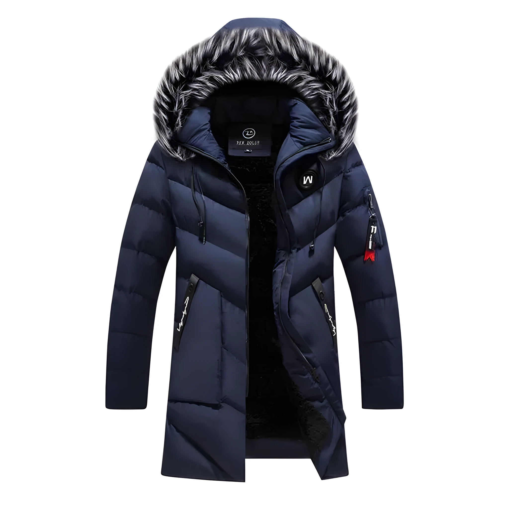 Omi Men's Winter Jacket in Black, front view, made from polyester fibre, size L to XXXL