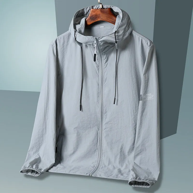 Men's loose fit ice silk sun protection jacket in Bud White with long sleeves and front zip closure