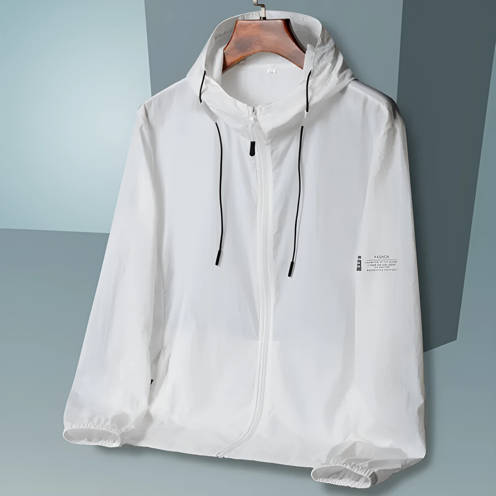 Men's loose fit ice silk sun protection jacket in Bud White with long sleeves and front zip closure