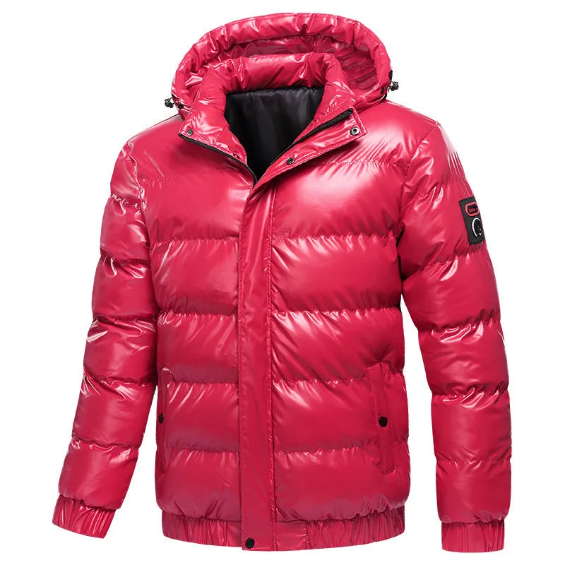 Men's fashion motorcycle coat with zipper, cotton filling, available in black, grey, red, sizes L to 4XL