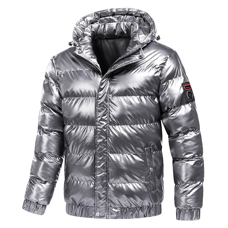 Men's fashion motorcycle coat with zipper, cotton filling, available in black, grey, red, sizes L to 4XL