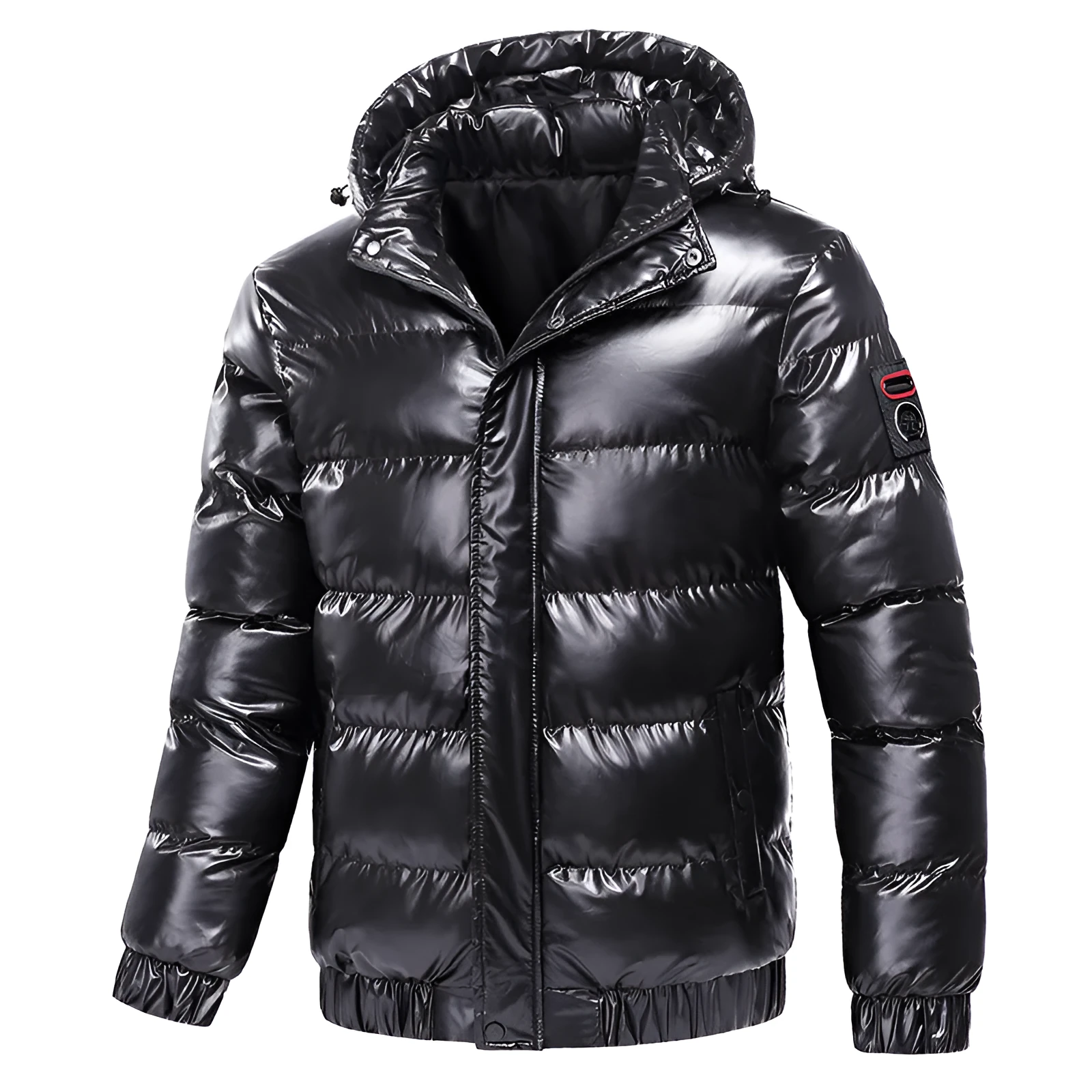 Men's fashion motorcycle coat with zipper, cotton filling, available in black, grey, red, sizes L to 4XL