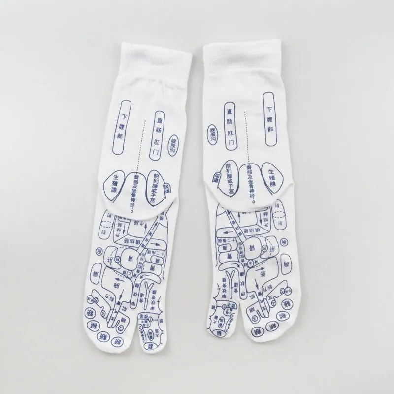 Socks with acupressure point diagrams for foot reflexology, cotton blend, one size adult