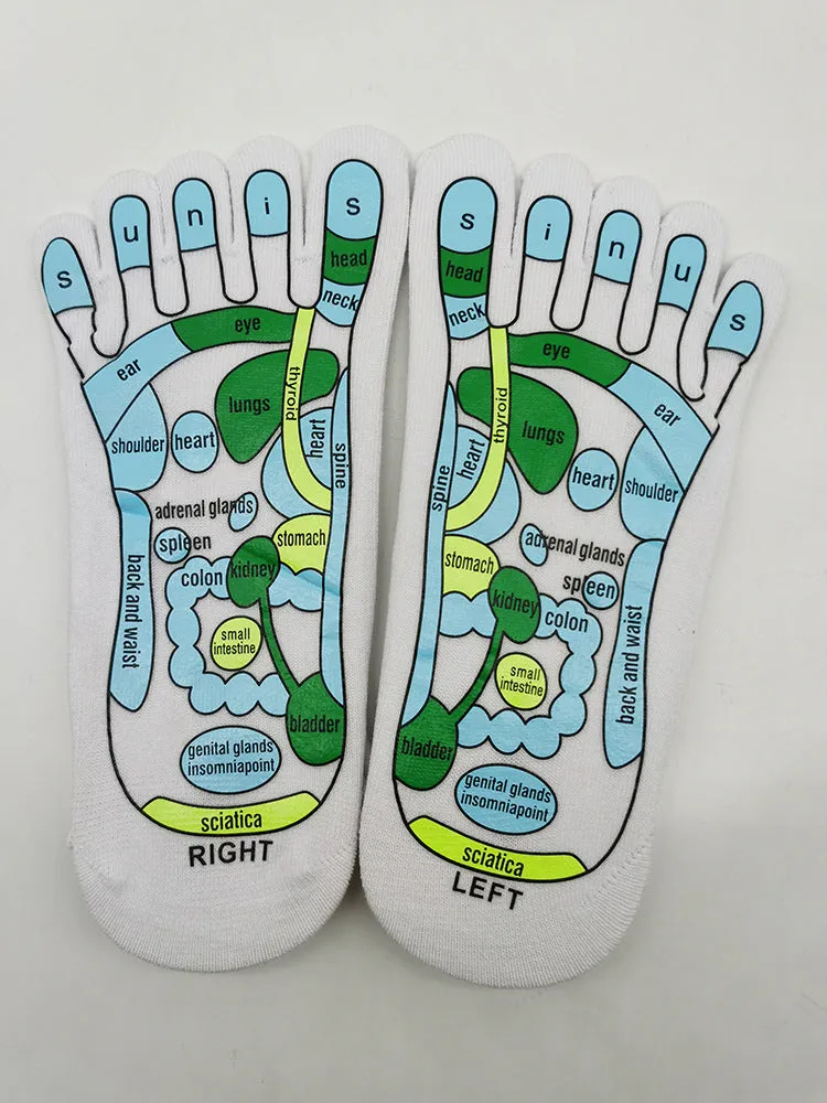 Socks with acupressure point diagrams for foot reflexology, cotton blend, one size adult