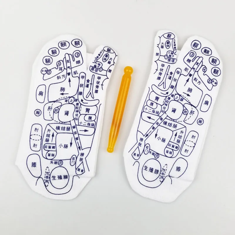 Socks with acupressure point diagrams for foot reflexology, cotton blend, one size adult