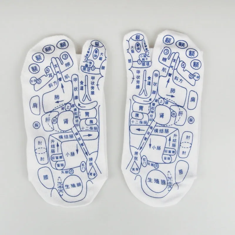 Socks with acupressure point diagrams for foot reflexology, cotton blend, one size adult