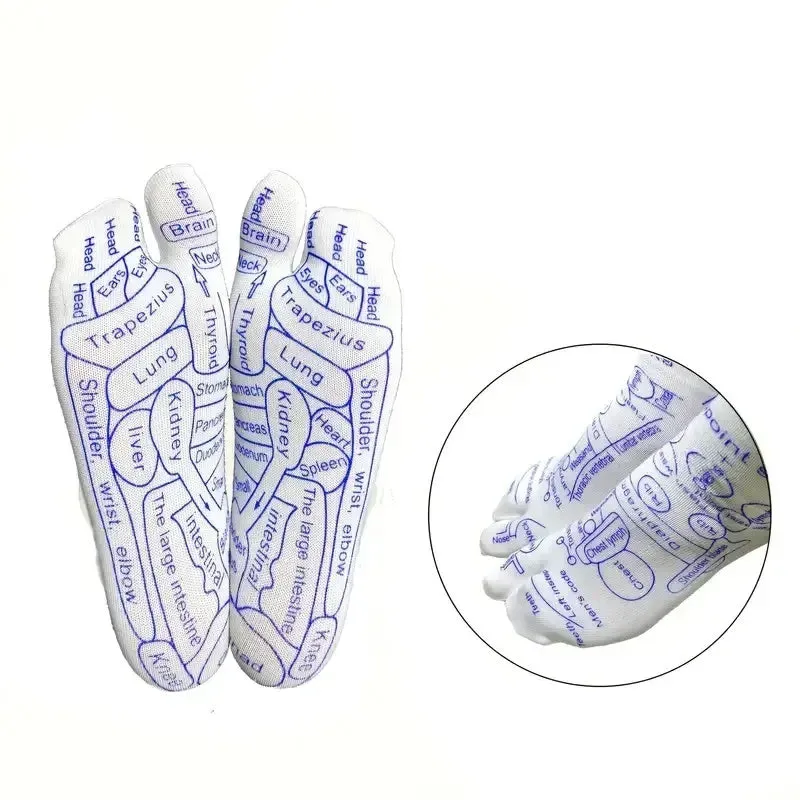 Socks with acupressure point diagrams for foot reflexology, cotton blend, one size adult