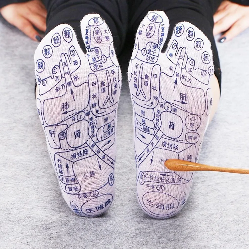 Socks with acupressure point diagrams for foot reflexology, cotton blend, one size adult