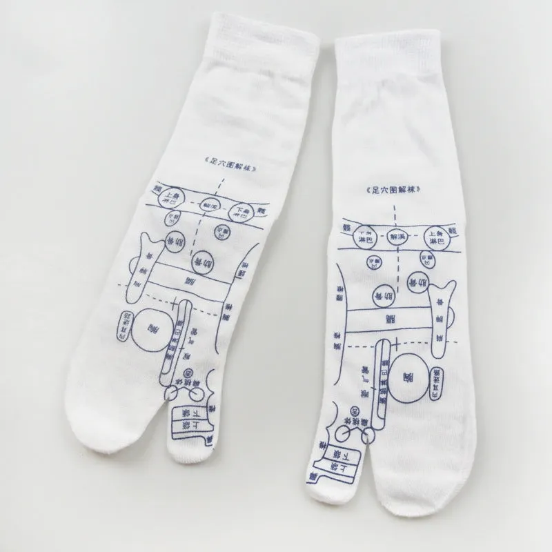 Socks with acupressure point diagrams for foot reflexology, cotton blend, one size adult