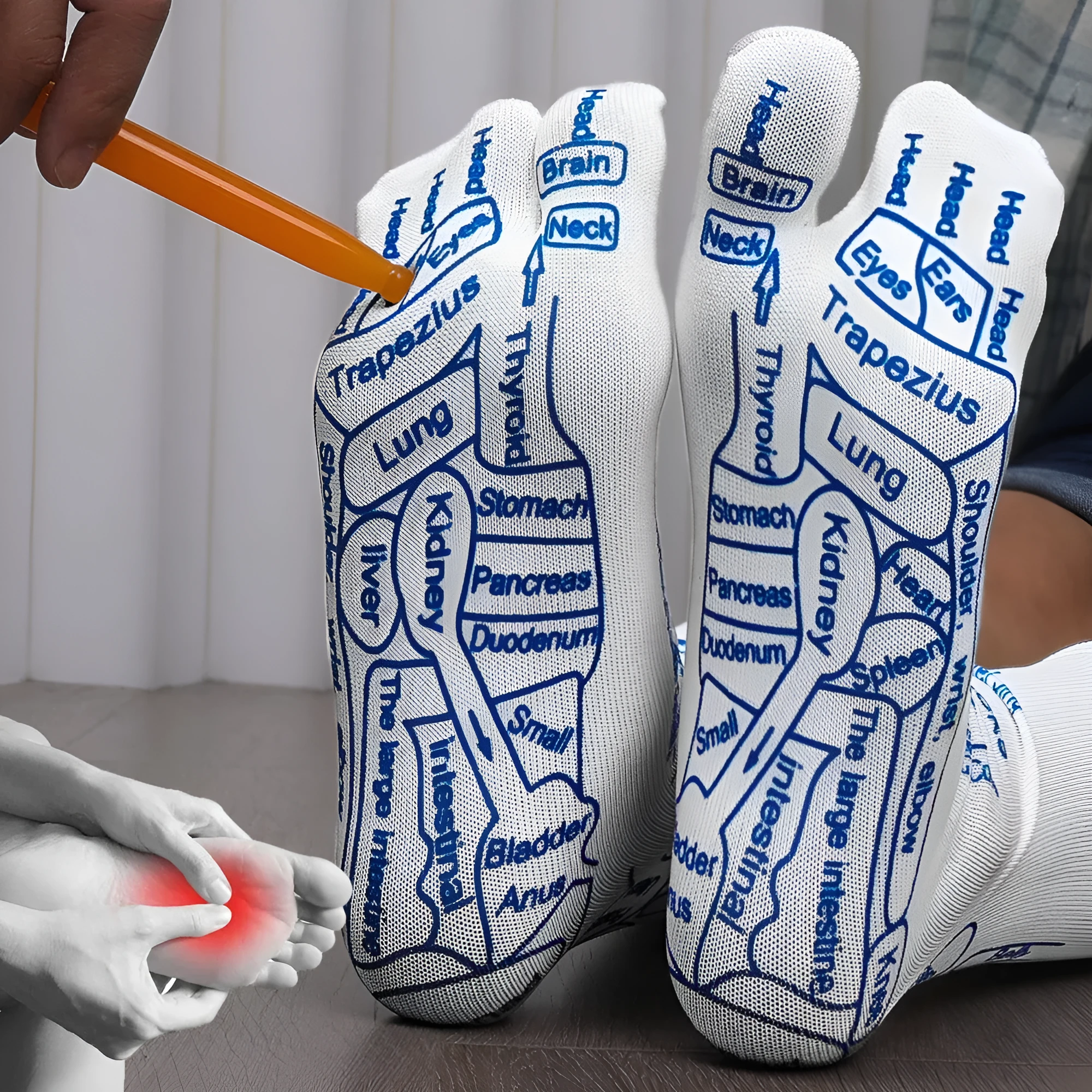 Socks with acupressure point diagrams for foot reflexology, cotton blend, one size adult