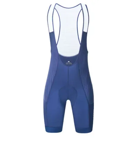 Cycling suspender shorts in black with moisture wicking polyester fabric and integrated suspenders