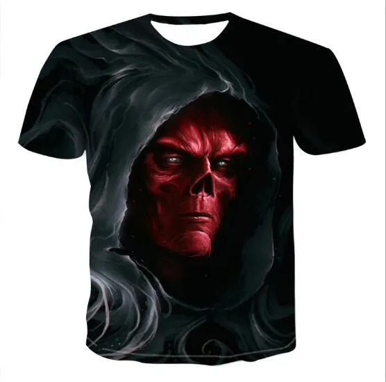 Men's cotton crew neck t-shirt with 3D skull print, available in nine styles and sizes from S to 6XL