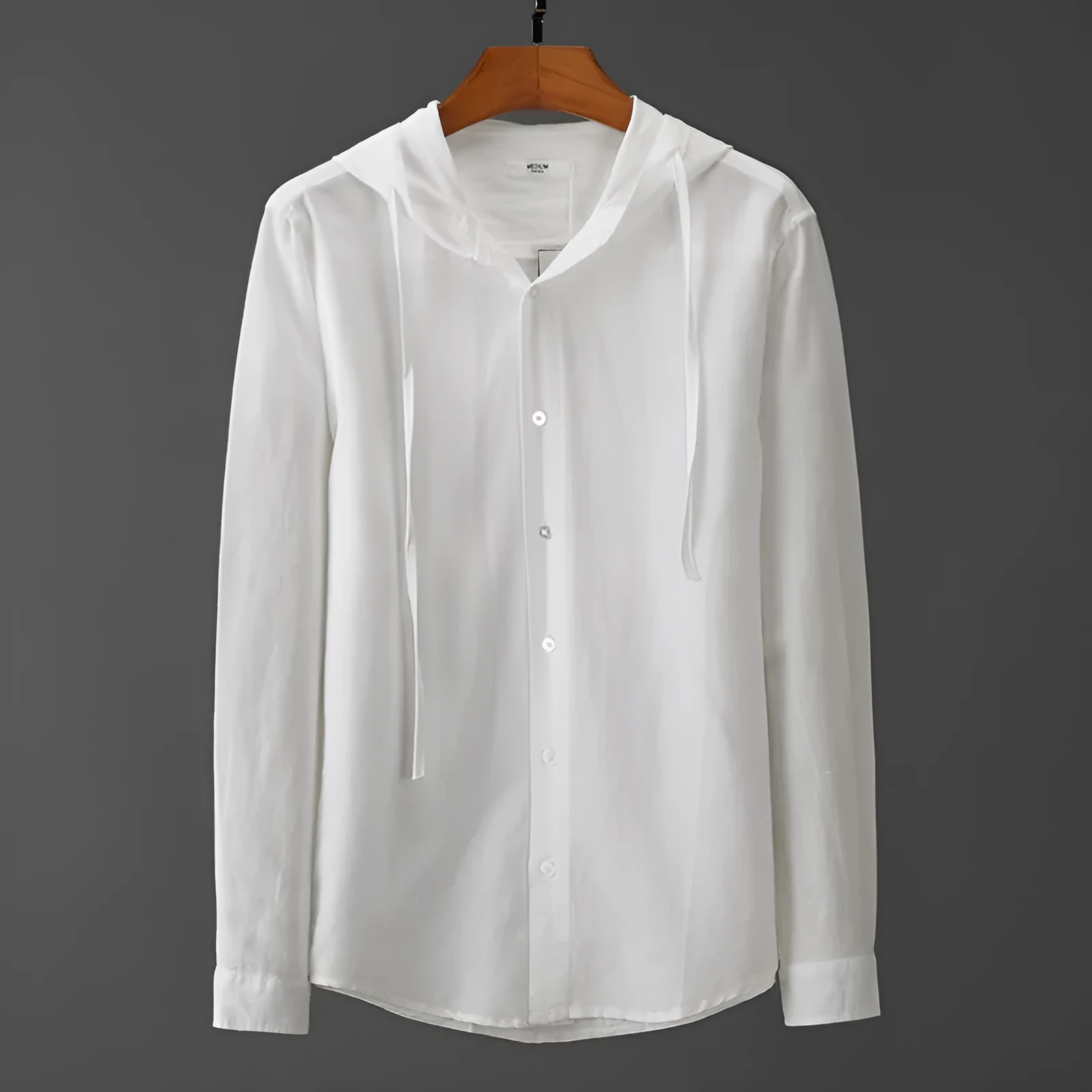 Men's hooded tether striped long sleeve shirt in apricot with wool lining for plus size casual wear