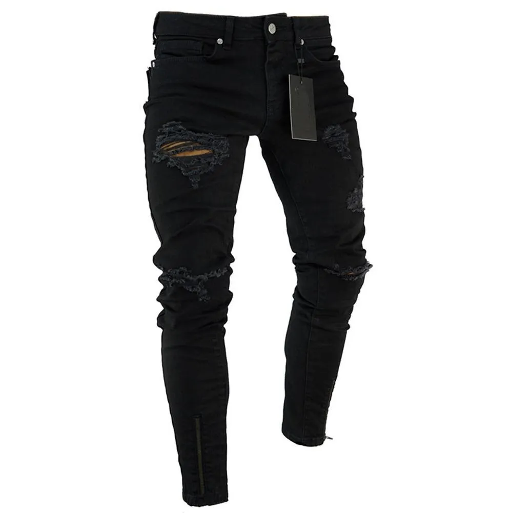 Men's black low waist stretch polyester casual pencil trousers