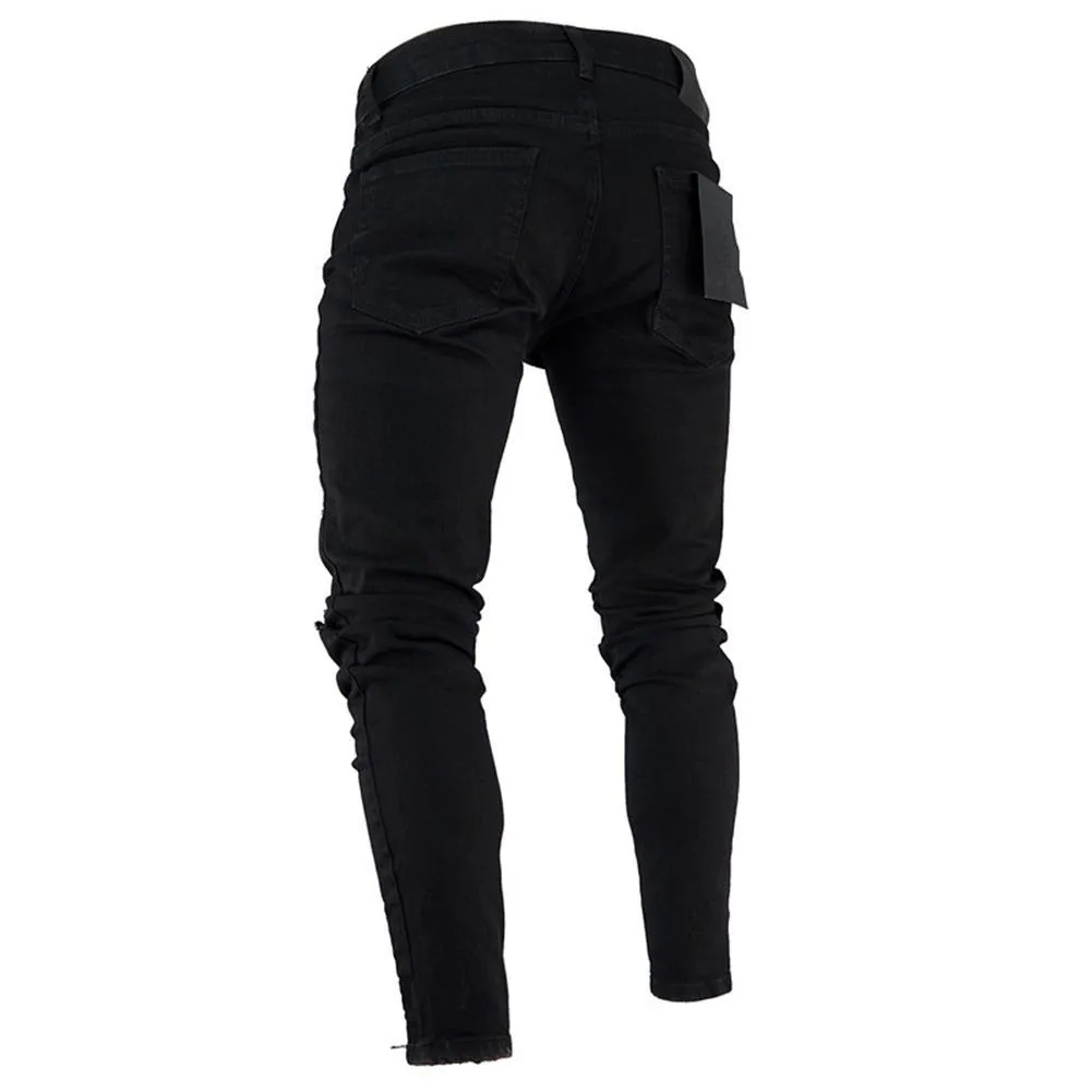 Men's black low waist stretch polyester casual pencil trousers
