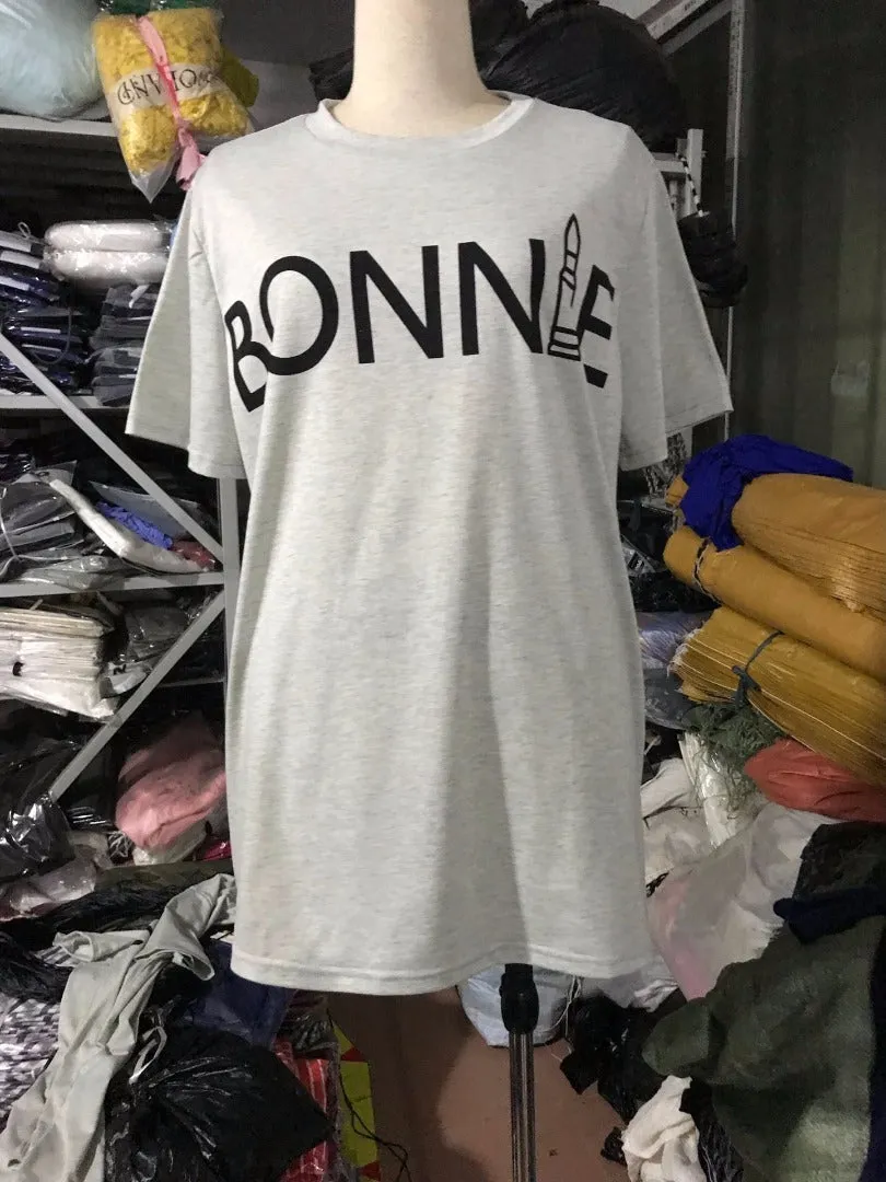 Customised solid colour polyester fibre straight tube T-shirt for men and women, Bonne or Clyde style, sizes XS to 3XL