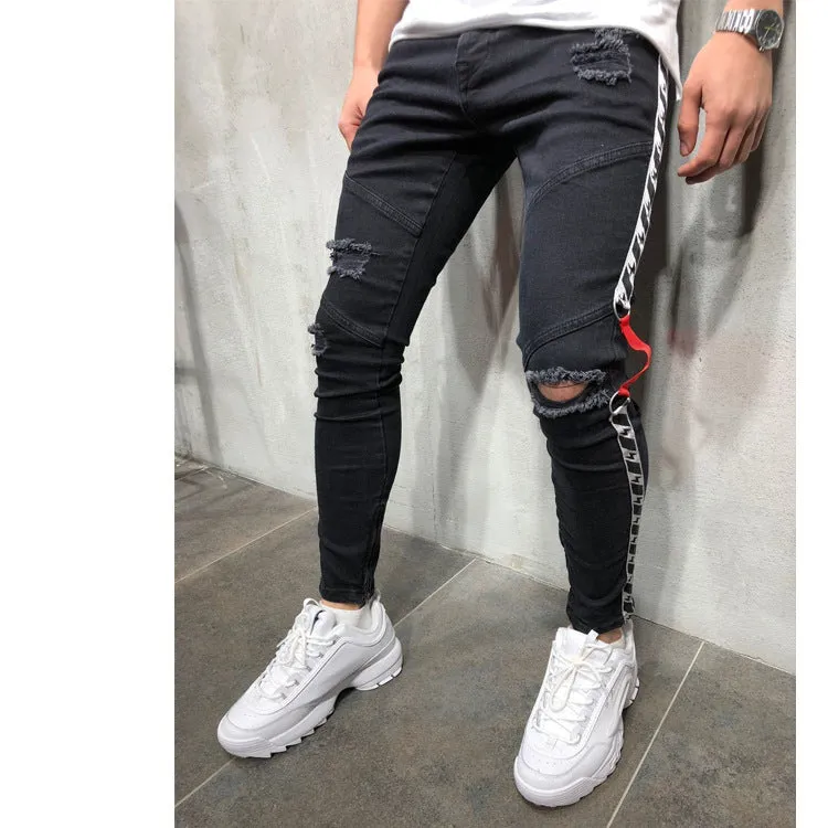 Men's casual pencil trousers low waist flat front retro style cotton polyester blend black