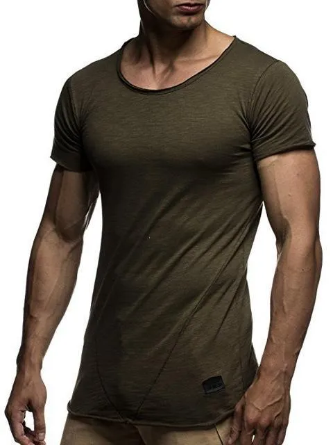 Men's solid colour modal short sleeved T-shirt in black, shown on male model, size M, front view