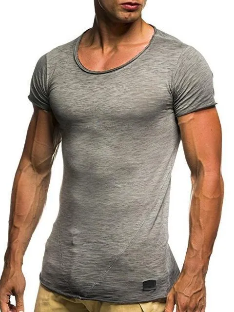 Men's solid colour modal short sleeved T-shirt in black, shown on male model, size M, front view